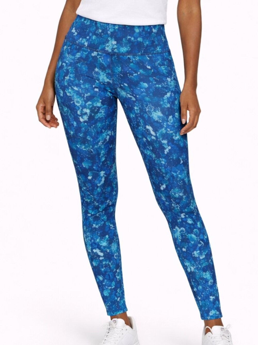 Small blue womens leggings w/ side pockets. Yoga pants. Activewear. Workout